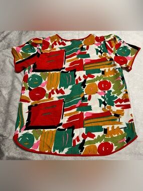 Abstract Brushstroke Button-Down Top in Multi-Color